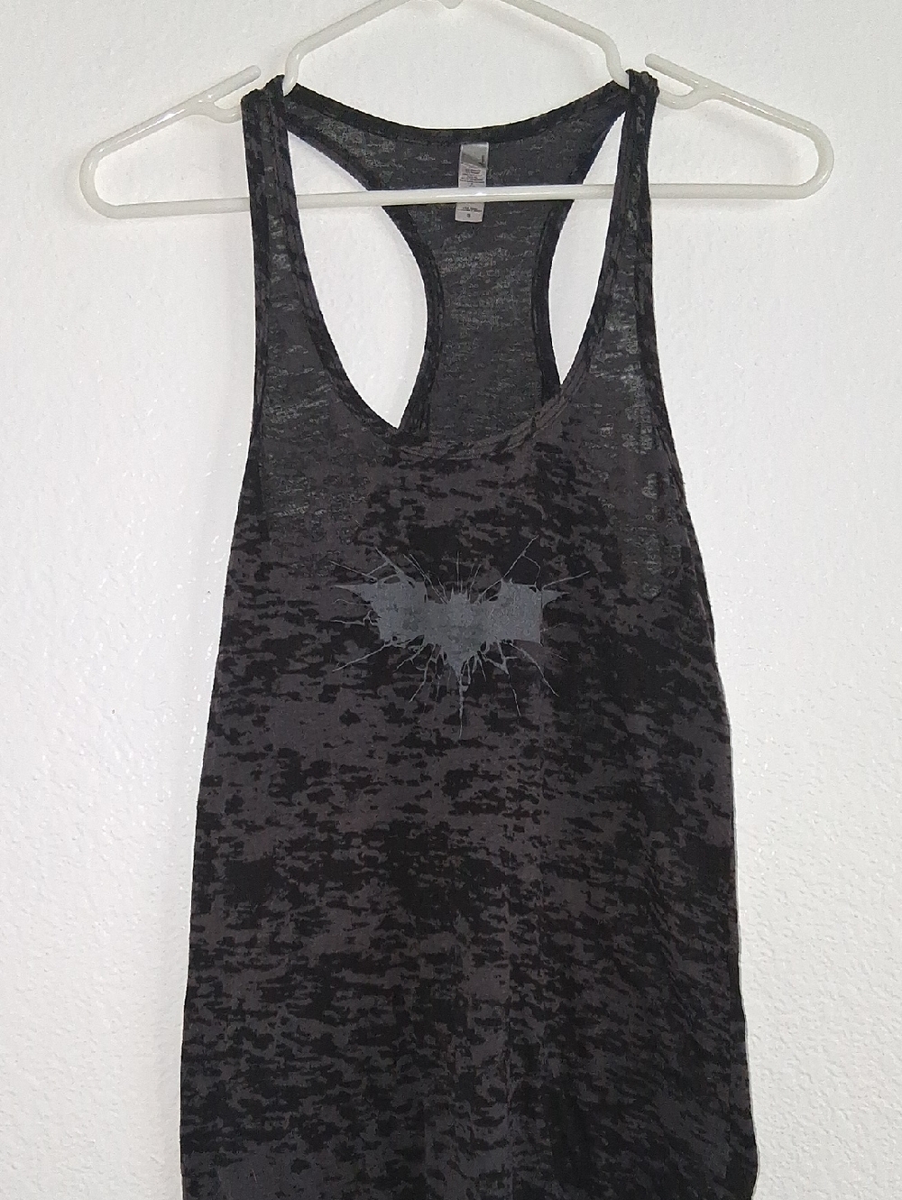Next Level Apparel Black Racerback Tank with Gray Batman Motif Womans Size S